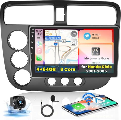 8 Core 4+64GB for Honda Civic 2001-2005 Android 13 Radio with Wireless Carplay Android Auto, 9'' Touch Screen Car Stereo GPS WiFi, Bluetooth SWC Mic Backup Camera Mirror Link in Saudi Arabia