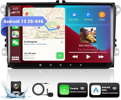 UNITOPSCI 2G+64G ستيريو سيارة Android لسيارة VW Passat Jetta Golf Touran Seat Skoda Wireless Apple CarPlay Android Auto Bluetooth GPS Navigation 9 بوصة تعمل باللمس WiFi/HiFi FM/RDS + ميكروفون كاميرا احتياطية in Saudi Arabia