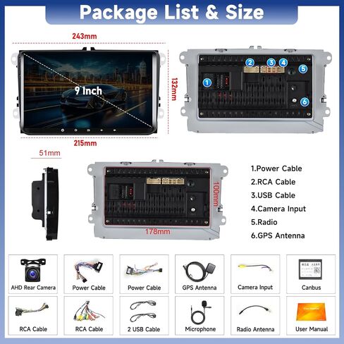 UNITOPSCI 2G+64G ستيريو سيارة Android لسيارة VW Passat Jetta Golf Touran Seat Skoda Wireless Apple CarPlay Android Auto Bluetooth GPS Navigation 9 بوصة تعمل باللمس WiFi/HiFi FM/RDS + ميكروفون كاميرا احتياطية in Saudi Arabia