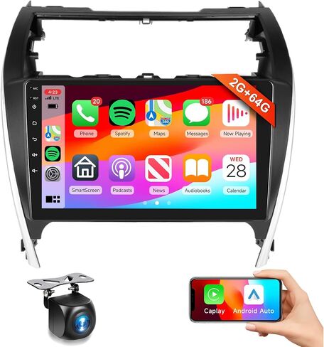 Podofo 8Core 2G+64G Car Radio for Toyota Camry 2012 2013 2014 Stereo with 10.1" 1280 * 720P IPS Touch Screen/Wireless CarPlay/Android Auto/DPS Audio/46EQ/5.0 Bluetooth/GPS/WiFi/SWC/AHD Backup Camera in Saudi Arabia
