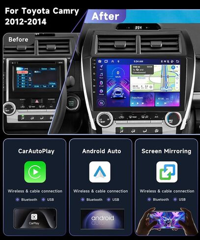 Podofo 8Core 2G+64G Car Radio for Toyota Camry 2012 2013 2014 Stereo with 10.1" 1280 * 720P IPS Touch Screen/Wireless CarPlay/Android Auto/DPS Audio/46EQ/5.0 Bluetooth/GPS/WiFi/SWC/AHD Backup Camera in Saudi Arabia