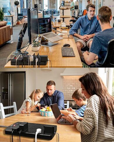 قطاع الطاقة الواقي من زيادة التيار، سلك تمديد قابس مسطح SUPERDANNY بطول 6.5 قدم مع 22 منفذًا متعددًا و6 منافذ USB، شريط طاقة كبير شديد التحمل 15 أمبير/1875 وات للمنزل والمكتب والشاطئ وغرفة الألعاب، أسود in Kuwait