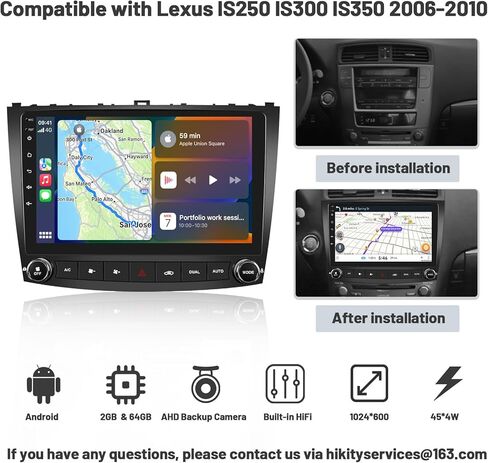 [2+64G] Android Stereo Carplay for Lexus IS250 IS300 IS350 2006-2010, HD Touchscreen Car Radio 10.1 Inch with Wireless Android Auto GPS Navigation BT HiFi RDS Backup Camera in Saudi Arabia