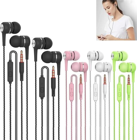 5 Pack Wired Earbuds with Microphone, in-Ear Headphones with Heavy Bass, Adjustable Volume, High Sound Quality Earphones Ear Buds for Laptop iPad MP3 Android Smartphones Fits All 3.5mm Jack Device in Saudi Arabia