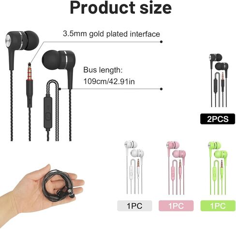 5 Pack Wired Earbuds with Microphone, in-Ear Headphones with Heavy Bass, Adjustable Volume, High Sound Quality Earphones Ear Buds for Laptop iPad MP3 Android Smartphones Fits All 3.5mm Jack Device in Saudi Arabia