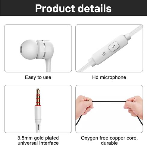 5 Pack Wired Earbuds with Microphone, in-Ear Headphones with Heavy Bass, Adjustable Volume, High Sound Quality Earphones Ear Buds for Laptop iPad MP3 Android Smartphones Fits All 3.5mm Jack Device in Saudi Arabia
