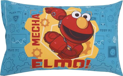 طقم سرير أطفال مكون من 4 قطع من NOJO Sesame Street Mecha Builders باللون الأزرق والأحمر والذهبي، مع كوكي مونستر وإلمو وآبي - لحاف، وملاءة سفلية جاهزة، وملاءة علوية مسطحة، وغطاء وسادة قابل للعكس in Saudi Arabia