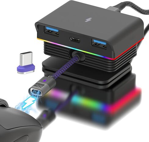 قاعدة شحن مغناطيسية للماوس موشو مع منفذ USB مزدوج + واجهة من النوع C متوافقة مع نماذج ماوس متعددة، قاعدة شحن RGB، مفتاح واحد لتبديل الضوء، قاعدة شحن مغناطيسية ثابتة in Kuwait