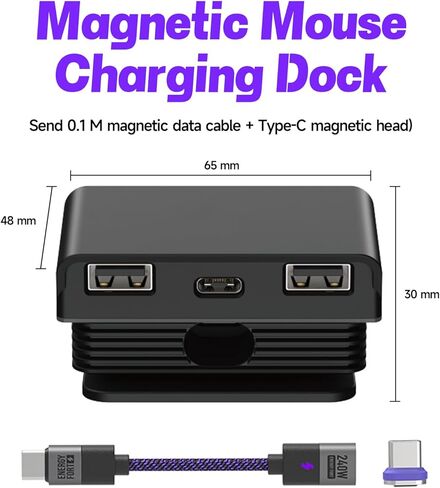 قاعدة شحن مغناطيسية للماوس موشو مع منفذ USB مزدوج + واجهة من النوع C متوافقة مع نماذج ماوس متعددة، قاعدة شحن RGB، مفتاح واحد لتبديل الضوء، قاعدة شحن مغناطيسية ثابتة in Kuwait