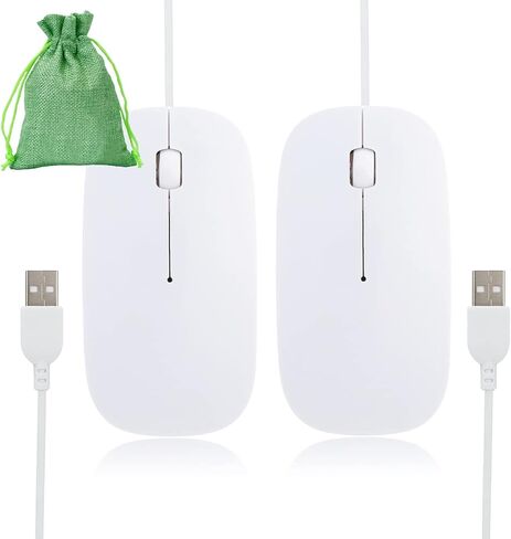 ماوس USB أبيض - فئران سلكية لأجهزة الكمبيوتر المحمول والكمبيوتر المكتبي الصامت وسلك الهواء الخارجي 2 حزمة مدمجة رفيعة متوافقة مع أجهزة Mac iMac والكمبيوتر الشخصي in Kuwait