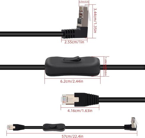 كابل شبكة LAN من RIIEYOCA 90 درجة Cat5 Ethernet RJ45 ذكر إلى ذكر، موصل RJ45، زاوية أعلى من ذكر إلى ذكر لمفاتيح أجهزة التوجيه PC، أسود (0.5 متر) in Kuwait