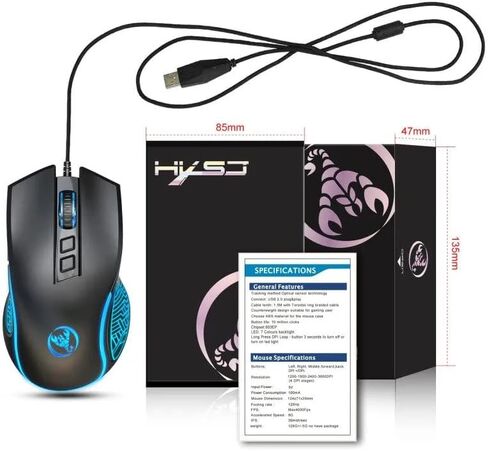 ماوس ألعاب سلكي HXSJ X100 بدقة 3600 نقطة في البوصة و4 سرعات و7 أزرار قابل للتعديل in Saudi Arabia
