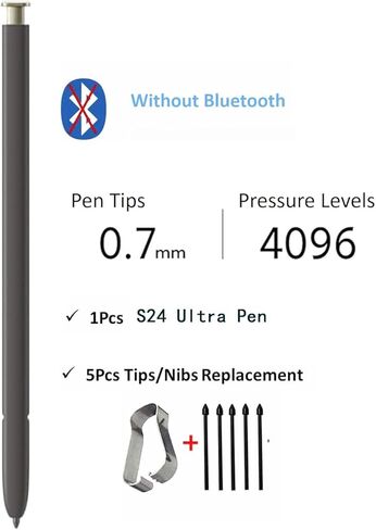 Galaxy S24 Ultra s Pen (WithoutBluetooh) Replacement for Samsung Galaxy S24 Ultra Stylus Pen(4096 Pressure Senesor)+ 5PCS Tips/Nibs (Titanium Gray) in Kuwait