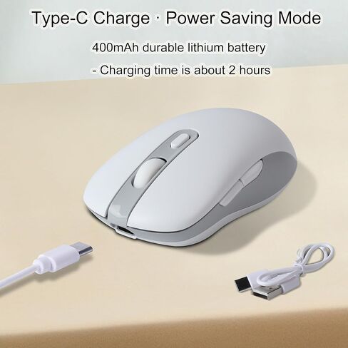 elec Space Wireless Mouse, Dual Mode Wireless Mouse, Type-C Rechargeable Bluetooth Mouse, 2.4G Wireless Computer Mouse with USB Receiver, DPI 800-1200-1600,3 Device Connection-White in Saudi Arabia