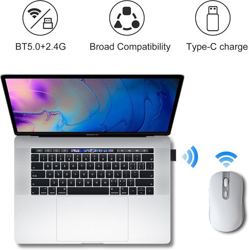 elec Space Wireless Mouse, Dual Mode Wireless Mouse, Type-C Rechargeable Bluetooth Mouse, 2.4G Wireless Computer Mouse with USB Receiver, DPI 800-1200-1600,3 Device Connection-White in Saudi Arabia