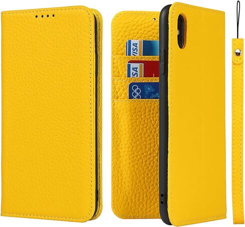 iCoverCase for iPhone Xs Max Wallet Case with Credit Card Holder and Wrist Strap, RFID Blocking Genuine Leather Flip Folio Magnetic Cell Phone Cover Case for iPhone Xs Max 6.5 Inch (Yellow) in Saudi Arabia