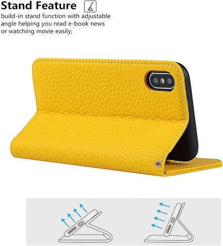 iCoverCase for iPhone Xs Max Wallet Case with Credit Card Holder and Wrist Strap, RFID Blocking Genuine Leather Flip Folio Magnetic Cell Phone Cover Case for iPhone Xs Max 6.5 Inch (Yellow) in Saudi Arabia