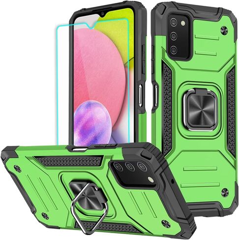 HNHYGETE Samsung Galaxy A03s Case, Samsung A03s Case, with HD Screen Protector, 360°Military Grade Rotatable Kickstand (Heavy Duty) Shockproof Protective Cases for Samsung Galaxy A03s (Green) in Kuwait