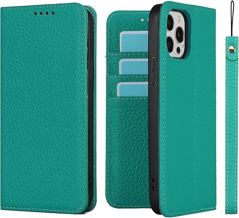 حافظة iCoverCase لهاتف iPhone 12 Pro Max مع حامل بطاقة الائتمان وحزام المعصم، حافظة RFID من الجلد الطبيعي قابلة للطي مغناطيسية لهاتف iPhone 12 Pro Max 6.7 بوصة (أصفر) in Saudi Arabia