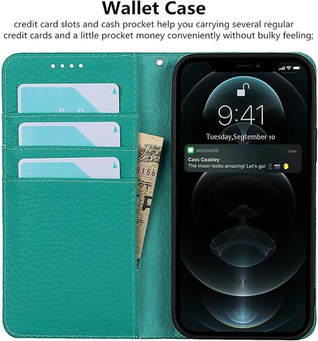 حافظة iCoverCase لهاتف iPhone 12 Pro Max مع حامل بطاقة الائتمان وحزام المعصم، حافظة RFID من الجلد الطبيعي قابلة للطي مغناطيسية لهاتف iPhone 12 Pro Max 6.7 بوصة (أصفر) in Saudi Arabia