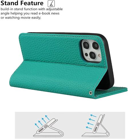 حافظة iCoverCase لهاتف iPhone 12 Pro Max مع حامل بطاقة الائتمان وحزام المعصم، حافظة RFID من الجلد الطبيعي قابلة للطي مغناطيسية لهاتف iPhone 12 Pro Max 6.7 بوصة (أصفر) in Saudi Arabia