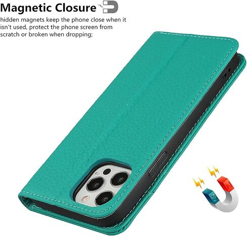 حافظة iCoverCase لهاتف iPhone 12 Pro Max مع حامل بطاقة الائتمان وحزام المعصم، حافظة RFID من الجلد الطبيعي قابلة للطي مغناطيسية لهاتف iPhone 12 Pro Max 6.7 بوصة (أصفر) in Saudi Arabia