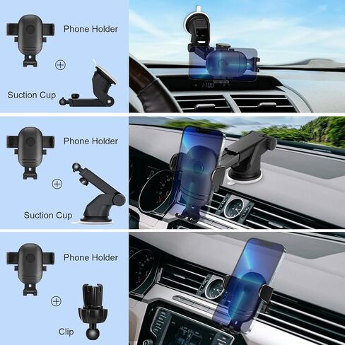 3-in-1 Cell Phone Holders for Cars,2024 Upgrade universal car phone holder, Universal Car Phone Holder for Dashboard Air Vent Windshield.Compatible with all iPhones and other cell Phone in Saudi Arabia