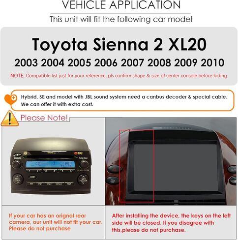 ستيريو سيارة Hizpo لسيارة Toyota Sienna 2 XL20 2004-2010، شاشة لمس QLED مقاس 9 بوصات داخل لوحة القيادة ونظام تحديد المواقع العالمي (GPS) متوافق مع CarPlay Android Auto Radio Bluetooth، أداة الطقس، مروحة التبريد، SWC 8 Core 4+32G in Kuwait