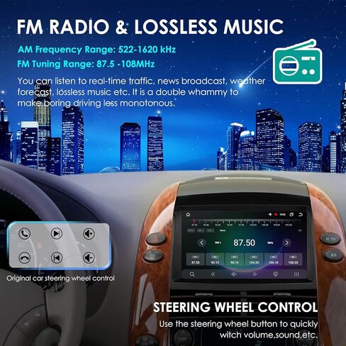 ستيريو سيارة Hizpo لسيارة Toyota Sienna 2 XL20 2004-2010، شاشة لمس QLED مقاس 9 بوصات داخل لوحة القيادة ونظام تحديد المواقع العالمي (GPS) متوافق مع CarPlay Android Auto Radio Bluetooth، أداة الطقس، مروحة التبريد، SWC 8 Core 4+32G in Kuwait