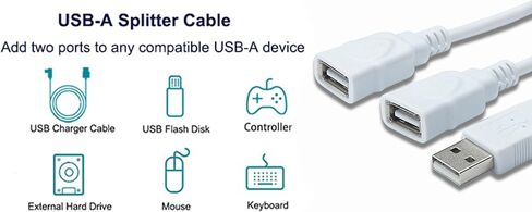 كابل منفذ USB مزدوج، USB ذكر إلى 2 USB أنثى مزدوج، محور USB Y سبليتر تمديد سلك الطاقة، ينطبق على الأجهزة ذات الطاقة المنخفضة (البيانات والشحن) in Kuwait