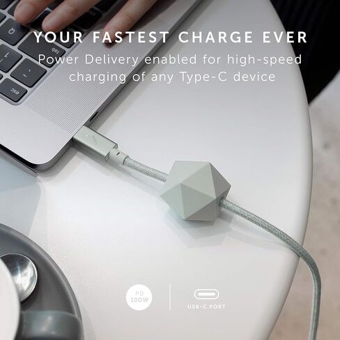 كابل مكتب Native Union من النوع C - كابل شحن USB-C إلى USB-C بطول 8 أقدام فائق القوة غير قابل للانزلاق مع وزن مرساة متوافق مع iPhone 15 وMacBook Pro 13" M1/ M2 وAir 13"/15" وSurface Go 3 (الكون) in Saudi Arabia