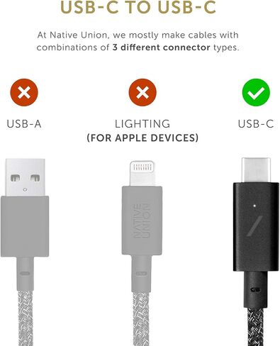 كابل مكتب Native Union من النوع C - كابل شحن USB-C إلى USB-C بطول 8 أقدام فائق القوة غير قابل للانزلاق مع وزن مرساة متوافق مع iPhone 15 وMacBook Pro 13" M1/ M2 وAir 13"/15" وSurface Go 3 (الكون) in Saudi Arabia