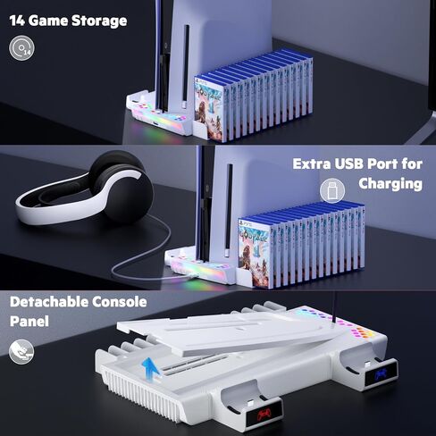 محطة تبريد نحيفة PS5/PS5 مع ضوء RGB، حامل وحدة تحكم PS5 محطة شحن نحيفة PS5 مع مروحة تبريد، قاعدة شحن وحدة تحكم Playstation 5 متوافقة مع قرص PS5 وPS5 النحيف والرقمي in Saudi Arabia