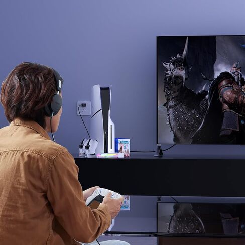 محطة تبريد نحيفة PS5/PS5 مع ضوء RGB، حامل وحدة تحكم PS5 محطة شحن نحيفة PS5 مع مروحة تبريد، قاعدة شحن وحدة تحكم Playstation 5 متوافقة مع قرص PS5 وPS5 النحيف والرقمي in Saudi Arabia