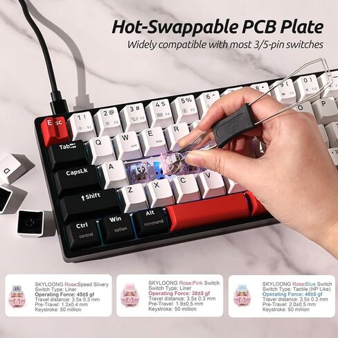 لوحة مفاتيح ميكانيكية سلكية SKYLOONG GK61 PRO بنسبة 60%، قابلة للبرمجة QMK/VIA، حشية دائرية، لوحة مفاتيح مخصصة قابلة للتبديل السريع مع شريط مسافة منفصل، إضاءة خلفية RGB، غطاء مفاتيح PBT لـ Win/Mac (مفتاح KTT باللون الأزرق الوردي) in Kuwait