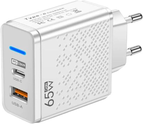 Fast Charging 65W GaN USB A 3.0 and PD Type C Port Wall Charger Power Adapter Block Compatible with iPhone, Samsung, and Andriod Devices - UK in Saudi Arabia