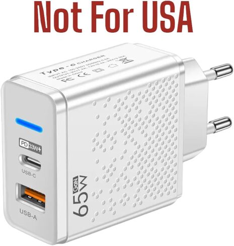 Fast Charging 65W GaN USB A 3.0 and PD Type C Port Wall Charger Power Adapter Block Compatible with iPhone, Samsung, and Andriod Devices - UK in Saudi Arabia