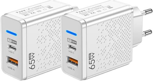 Fast Charging 65W GaN USB A 3.0 and PD Type C Port Wall Charger Power Adapter Block Compatible with iPhone, Samsung, and Andriod Devices - UK in Saudi Arabia