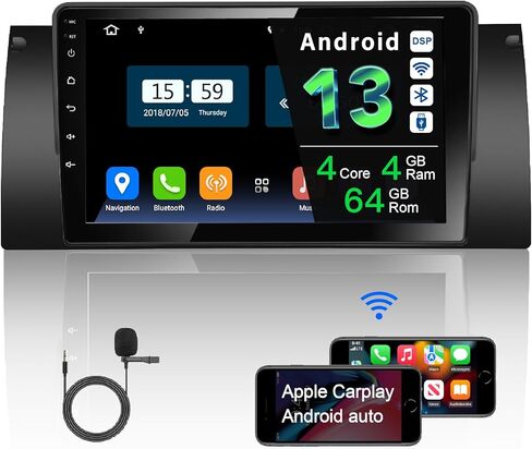 راديو سيارة Egosonic Real Android 13، ثماني النواة (4+64 جيجابايت)، شاشة لمس 9 بوصة، Carplay Android Auto اللاسلكي، DSP+، متوافق مع BMW X5 E53 E38 1996-2004، يدعم Wifi BT 5.0 in Kuwait