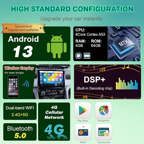 راديو سيارة Egosonic Real Android 13، ثماني النواة (4+64 جيجابايت)، شاشة لمس 9 بوصة، Carplay Android Auto اللاسلكي، DSP+، متوافق مع BMW X5 E53 E38 1996-2004، يدعم Wifi BT 5.0 in Kuwait