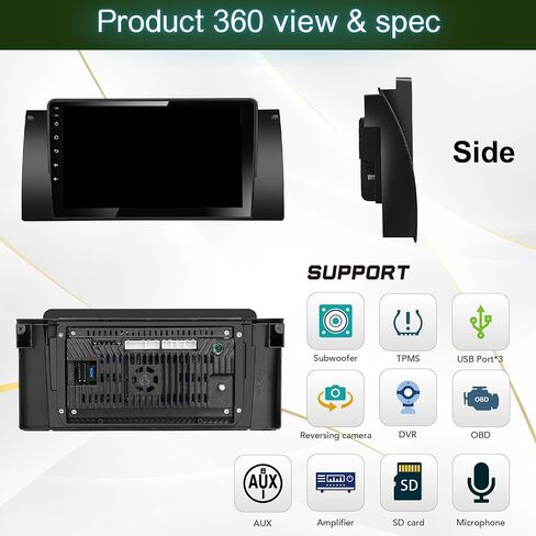 راديو سيارة Egosonic Real Android 13، ثماني النواة (4+64 جيجابايت)، شاشة لمس 9 بوصة، Carplay Android Auto اللاسلكي، DSP+، متوافق مع BMW X5 E53 E38 1996-2004، يدعم Wifi BT 5.0 in Kuwait