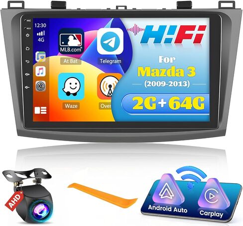 مجموعة أجهزة قياس راديو 2G+64G Android 13 لسيارة Mazda 3 2009-2013 مع Carplay اللاسلكي وAndroid Auto، وراديو بديل بشاشة لمس 9 بوصات مع كاميرا احتياطية HiFi FM/RDS EQ وميكروفون USB RCA in Saudi Arabia