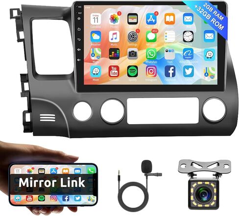 2G+32G Android Car Stereo for Honda Civic 2006-2011,Car Radio 10.1'' Touch Screen Head Unit with Bluetooth GPS Navigation Mirror Link FM RDS WIFI AHD Backup Camera Steering Wheel Control Car Audio in Saudi Arabia