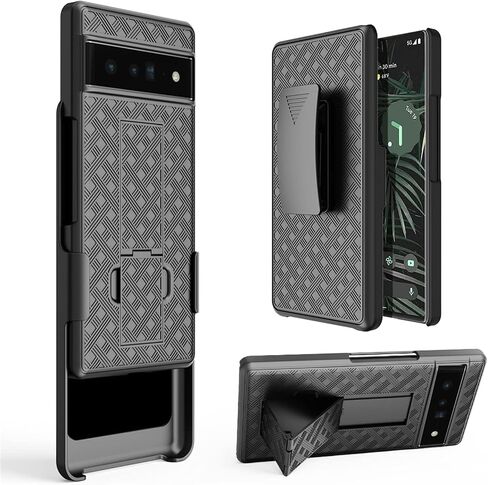 Google Pixel 7 Pro Case Holster, Google Pixel 7 Pro Cover, Swivel Belt Clip Kickstand Holder, Slim Rugged Full Body Armor Shell Protective Pouch Cover for Google Pixel 7 Pro, Black in Saudi Arabia