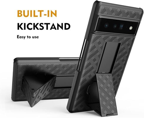 Google Pixel 7 Pro Case Holster, Google Pixel 7 Pro Cover, Swivel Belt Clip Kickstand Holder, Slim Rugged Full Body Armor Shell Protective Pouch Cover for Google Pixel 7 Pro, Black in Saudi Arabia