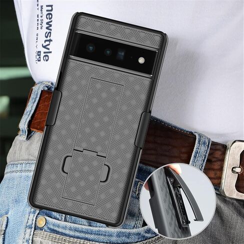 Google Pixel 7 Pro Case Holster, Google Pixel 7 Pro Cover, Swivel Belt Clip Kickstand Holder, Slim Rugged Full Body Armor Shell Protective Pouch Cover for Google Pixel 7 Pro, Black in Saudi Arabia