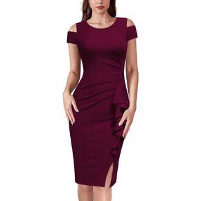 Miusol Women's Retro Ruffle Ruched Style Elegant Sleeve Cocktail Party Dress