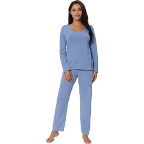 Pajama Sets for Women V Neck Long Sleeve Sleepwear Cotton Pj Sets S-3XL