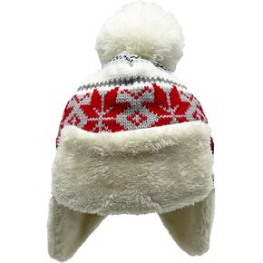 Women's Knitted Fleece Hat Winter Warm with Cute Fur Ball Outdoor Sports Fleece Hat. Red and White in Saudi Arabia