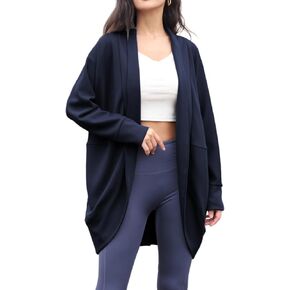 سترة نسائية من Airy Essentials Cocoon كارديجان كبيرة الحجم مفتوحة من الأمام بأكمام جناح الخفاش مع جيوب in Kuwait